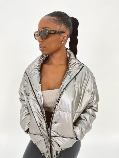 metallic puffer jacket