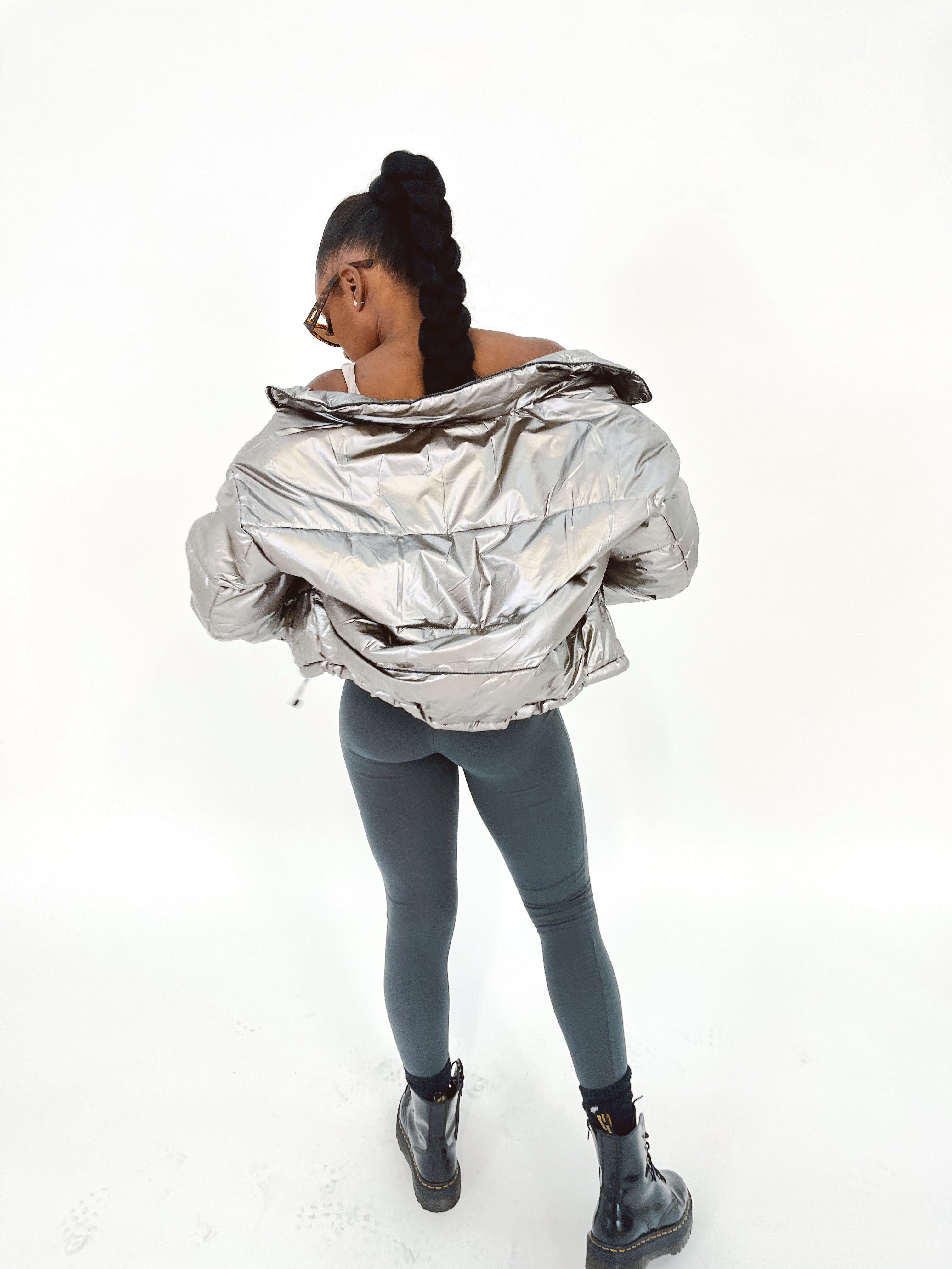 silver puffer jacket