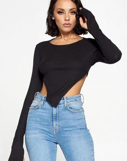 Black long sleeve crop